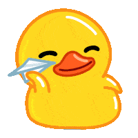 Stiker bebek animasi Telegram sedang mengirim pesawat kertas