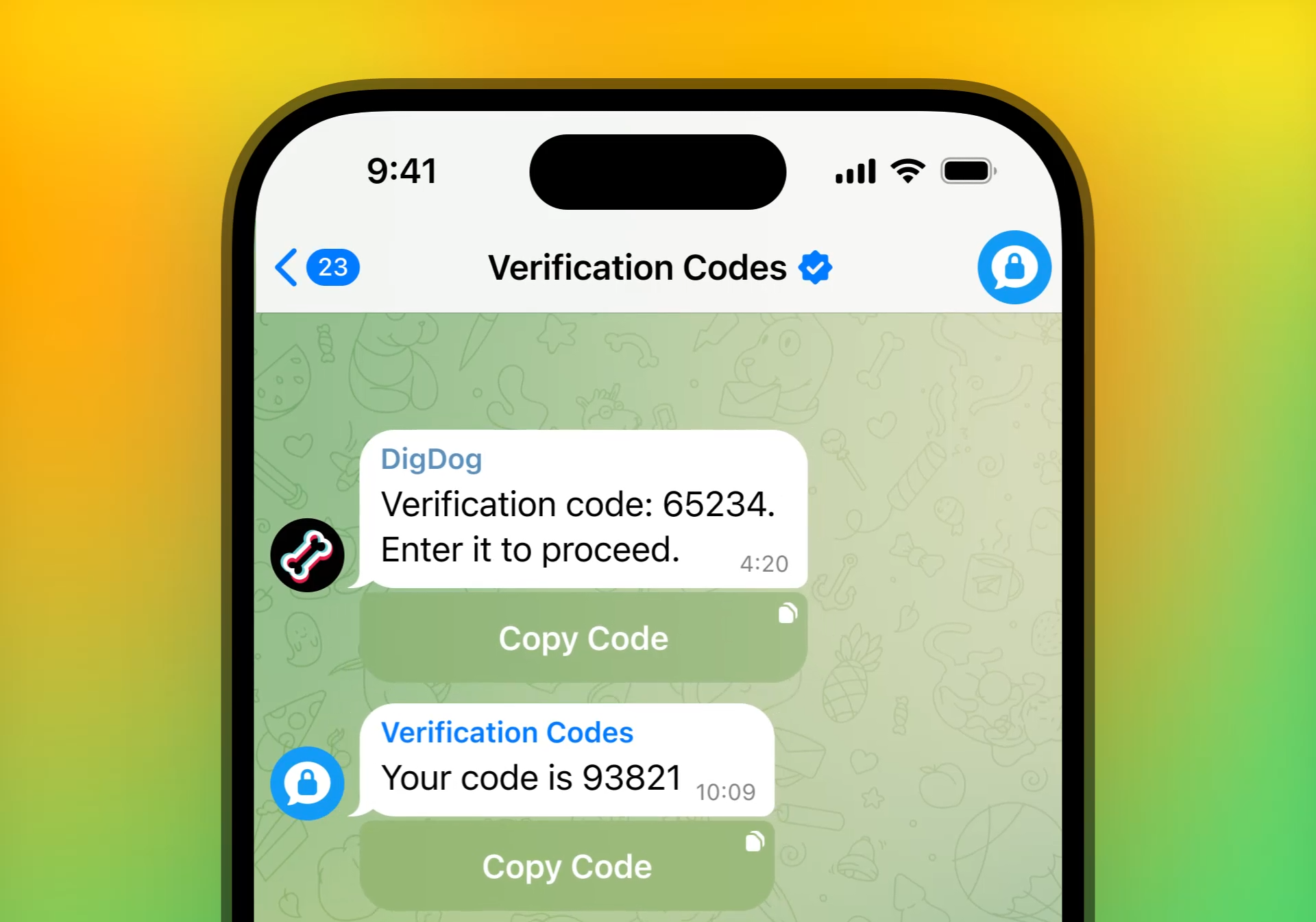Kode verifikasi login Telegram yang aman di layar iPhone