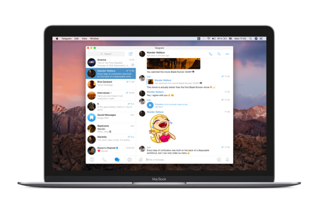Tampilan aplikasi Telegram di MacBook macOS