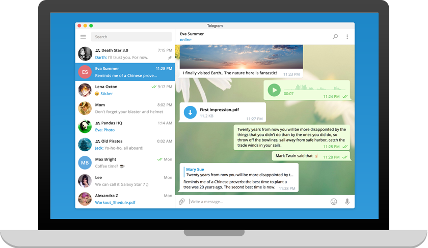 Tampilan aplikasi Telegram Desktop di Windows